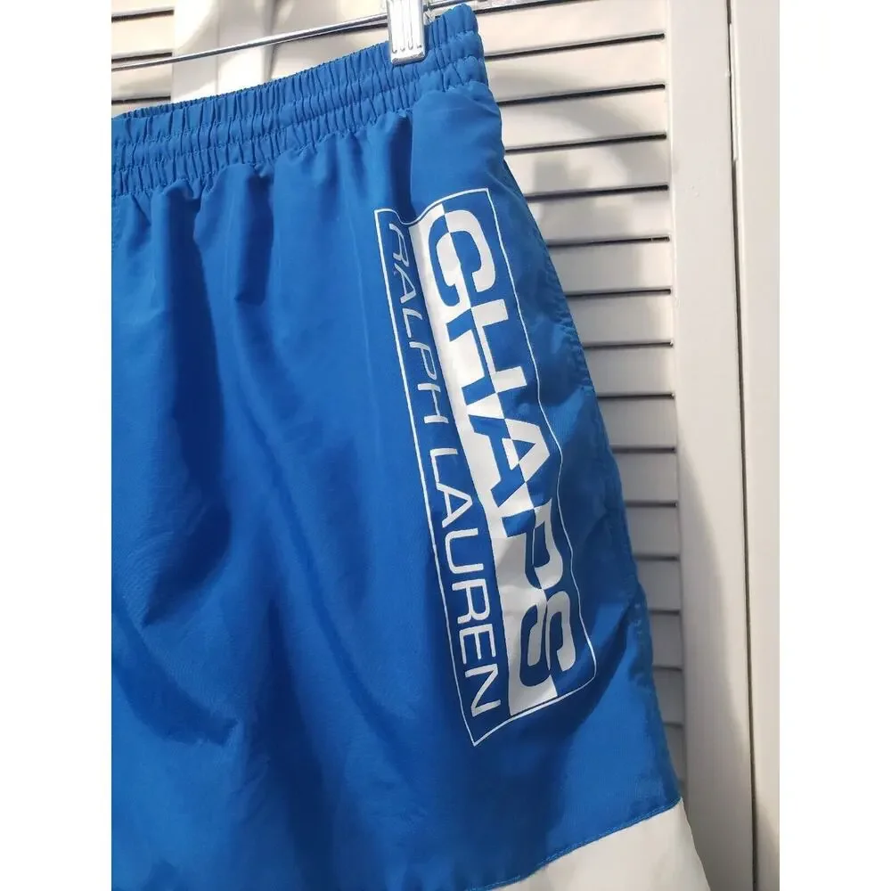 Chaps Ralph Lauren Swim Trunks Men's Size Large Blue Spell Out Lined Shorts‎ NWT
